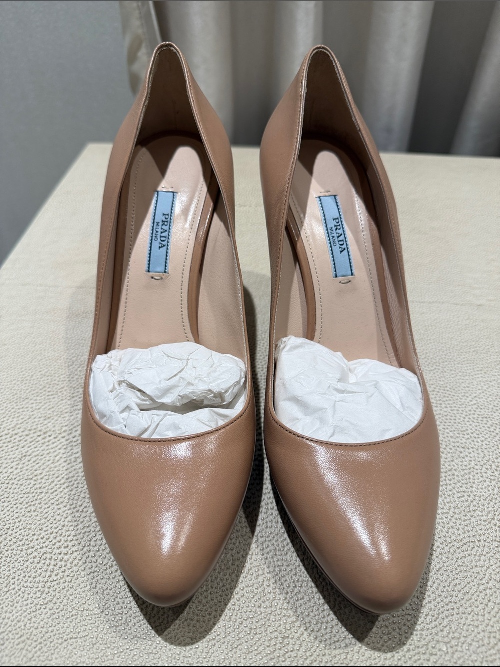 Prada Blush Nude Leather Pointed Toe Heels